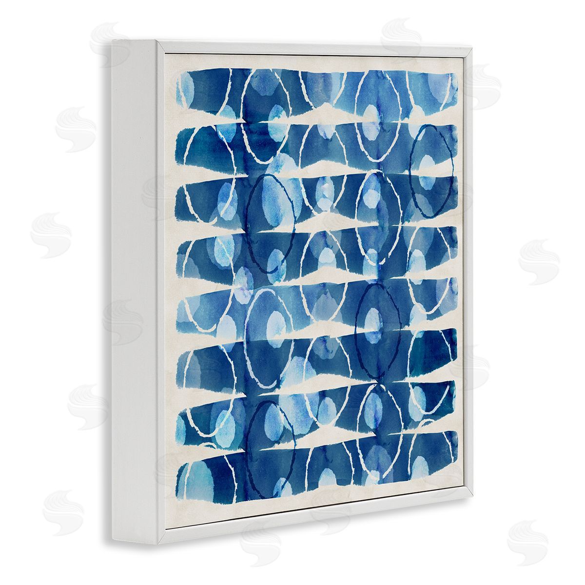 Flora Kouta Blue Patterned Watercolor White Framed Giclee Wall Artside_