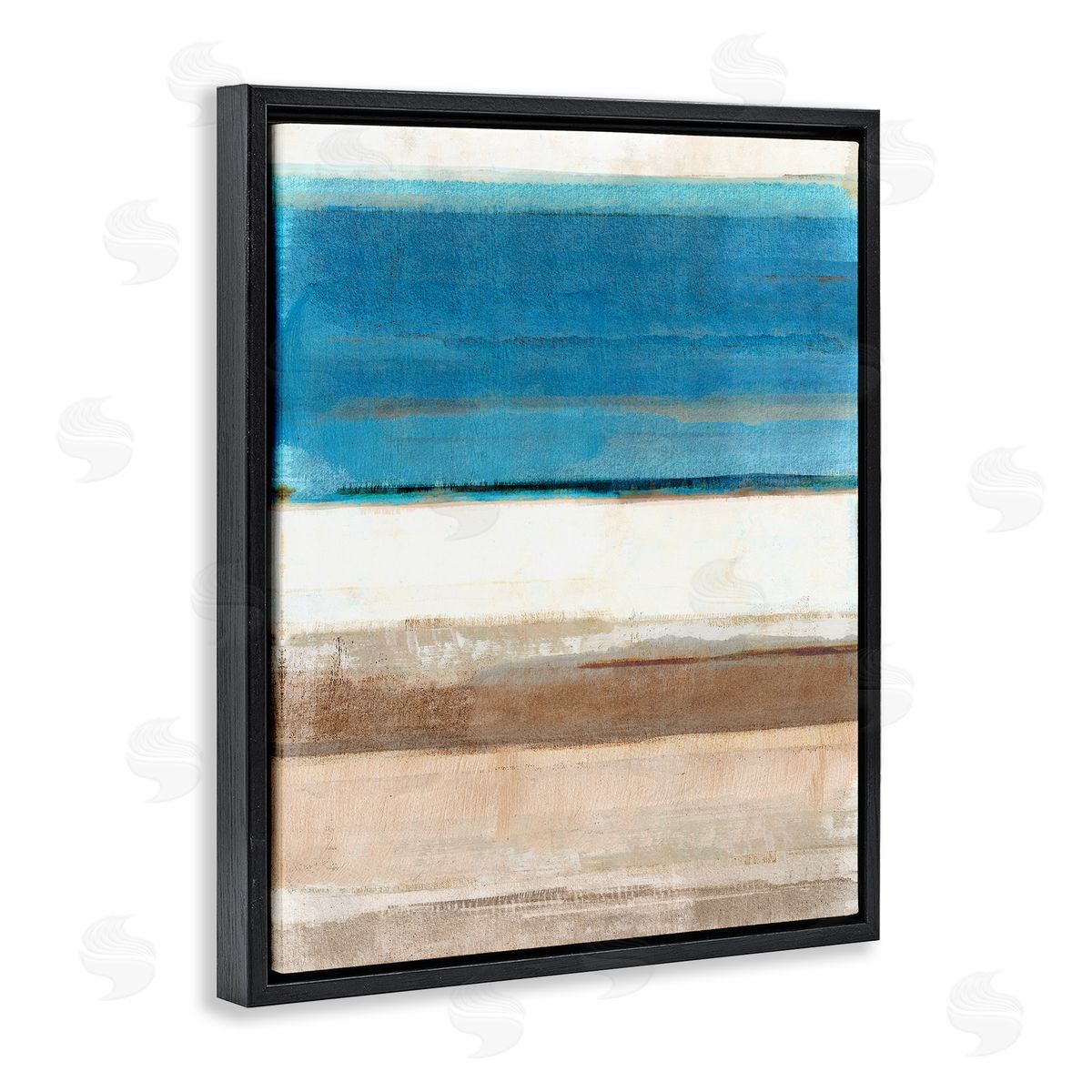 Flora Kouta Blue & Tan Abstraction Black Floater Frame Canvas Artside_