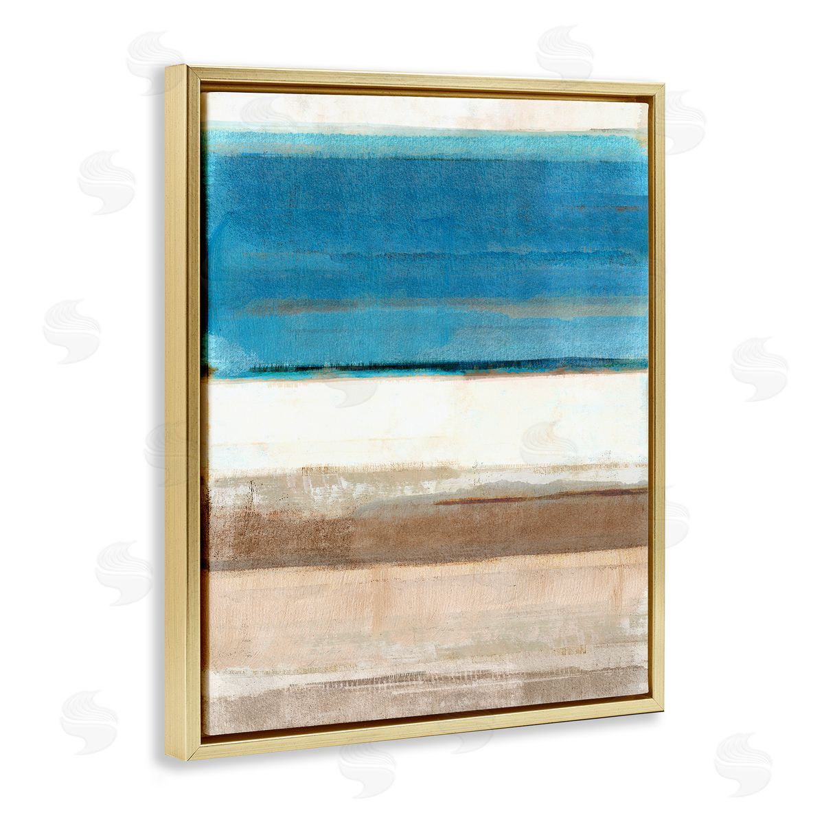 Flora Kouta Blue & Tan Abstraction Gold Floater Frame Canvas Artside_