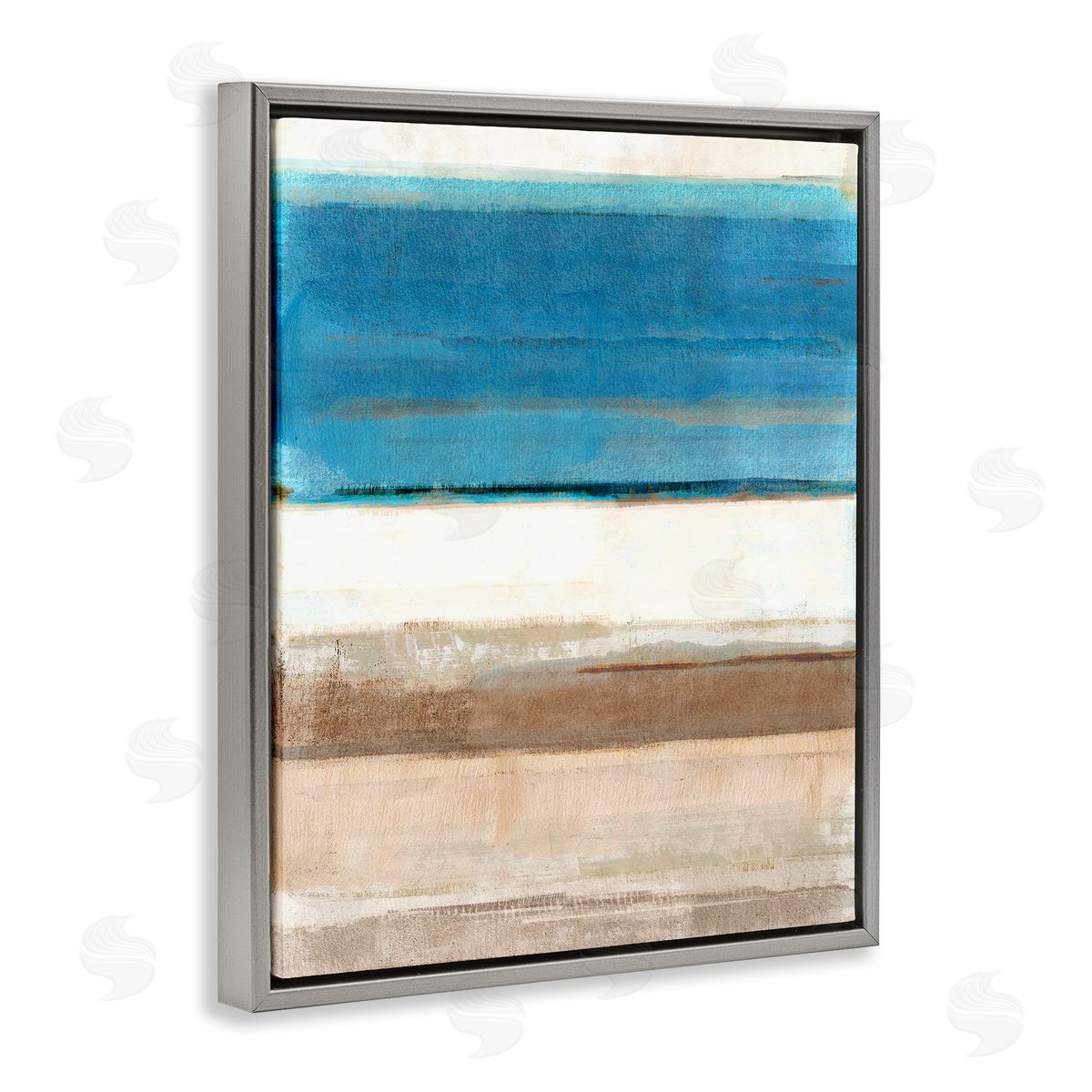 Flora Kouta Blue & Tan Abstraction Gray Floater Frame Canvas Artside_