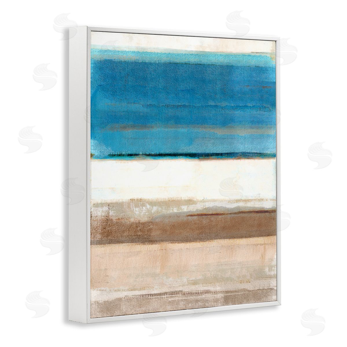 Flora Kouta Blue & Tan Abstraction White Framed Giclee Wall Artside_