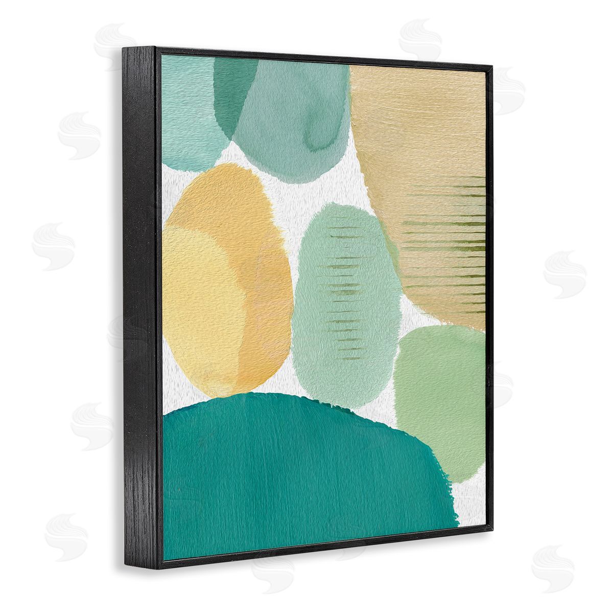Flora Kouta Green & Yellow Circles Black Framed Giclee Wall Artside_