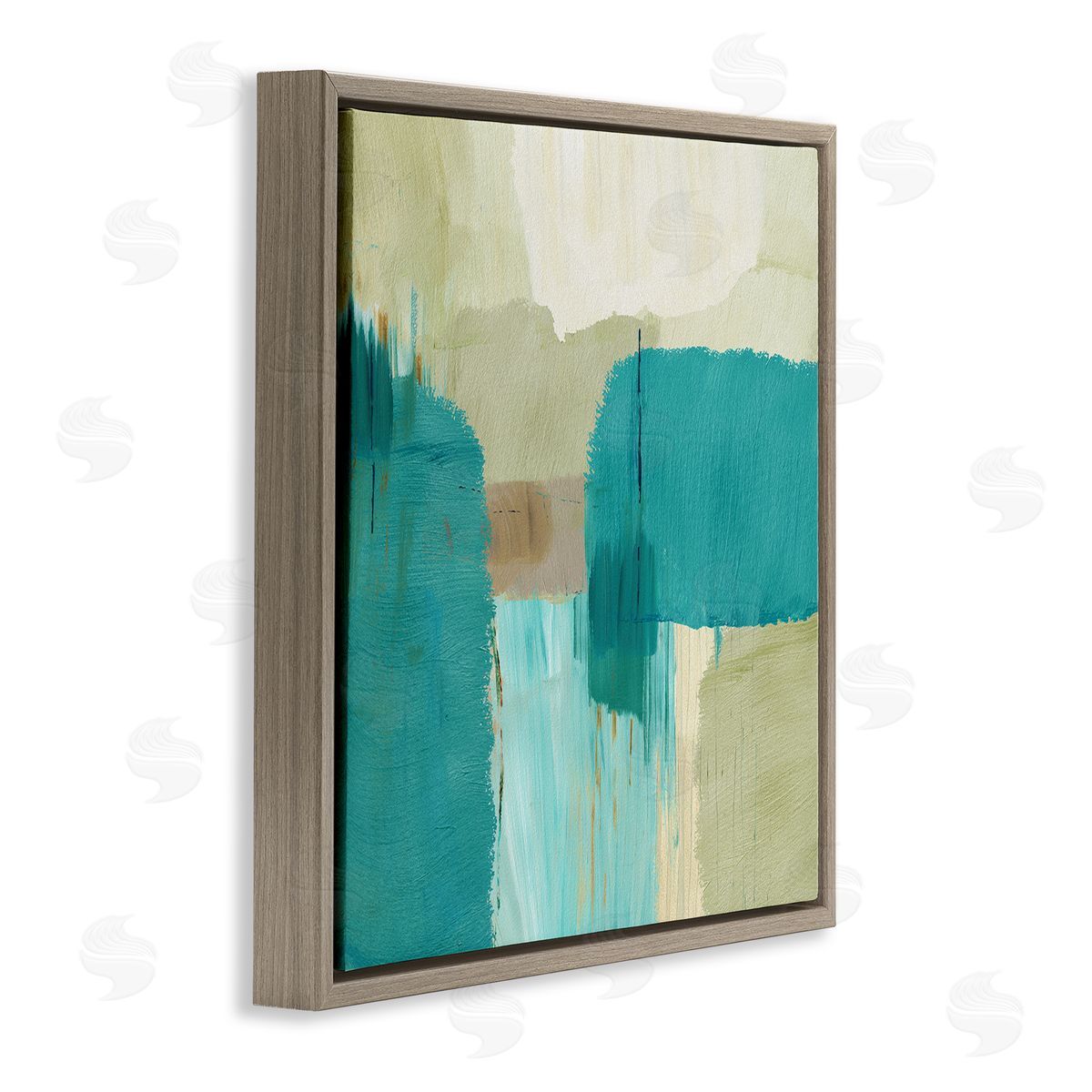 Flora Kouta Turquoise Brush Strokes Brown Floater Frame Canvas Artside_