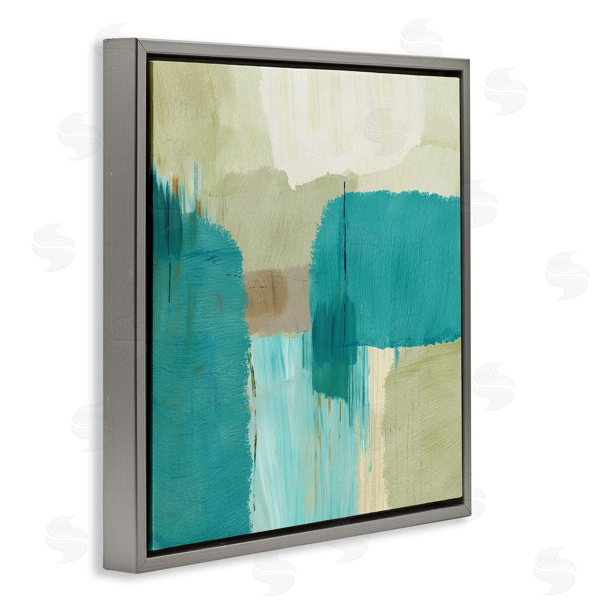 Flora Kouta Turquoise Brush Strokes Gray Floater Frame Canvas Artside_