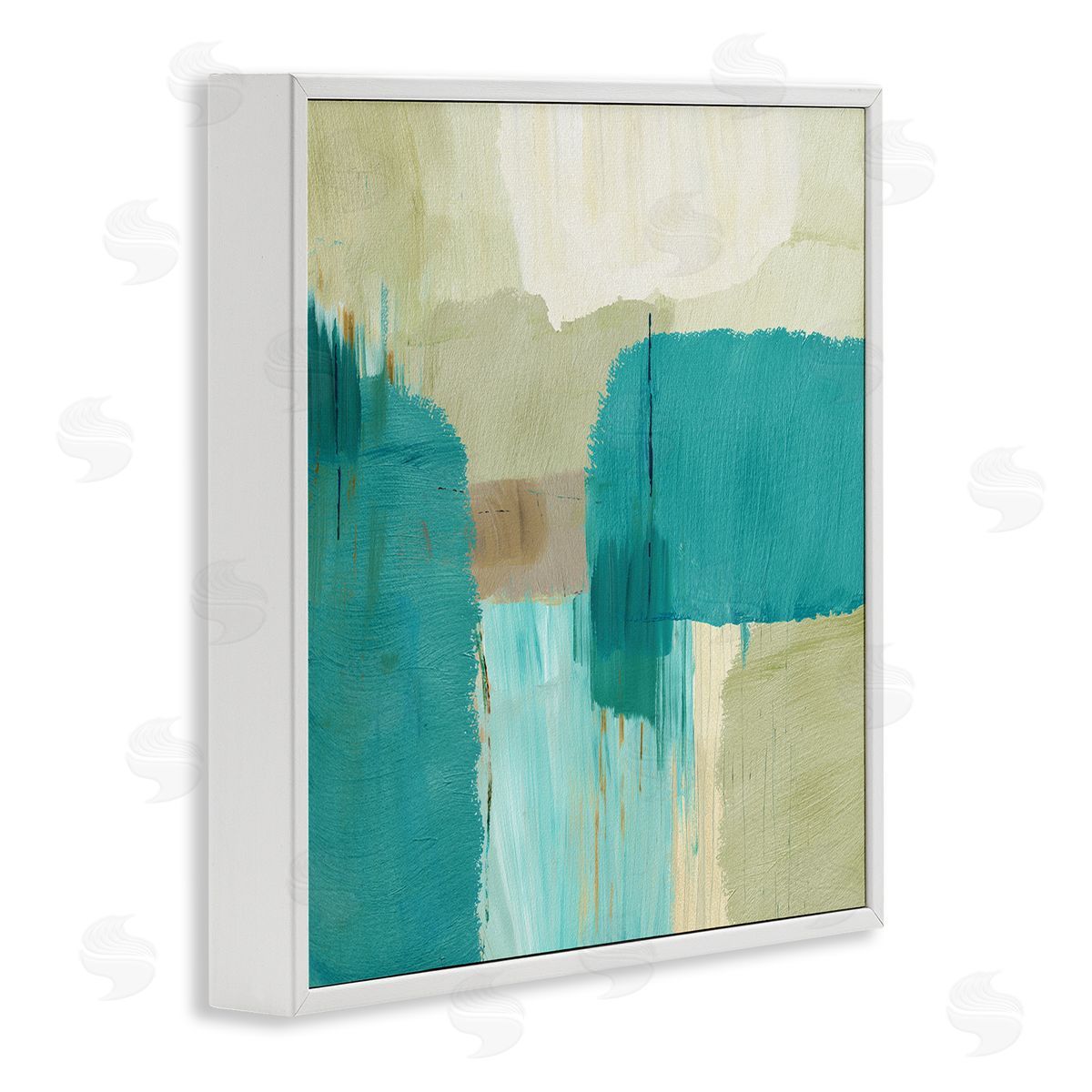 Flora Kouta Turquoise Brush Strokes White Framed Giclee Wall Artside_