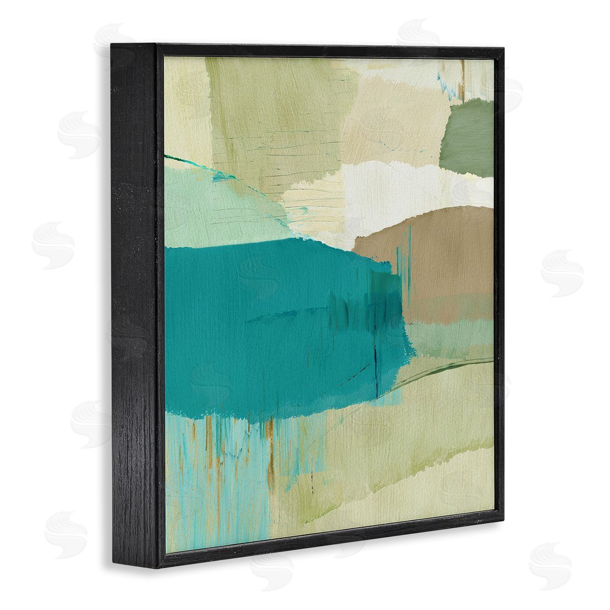 Flora Kouta Green & Blue Abstraction Black Framed Giclee Wall Artside_