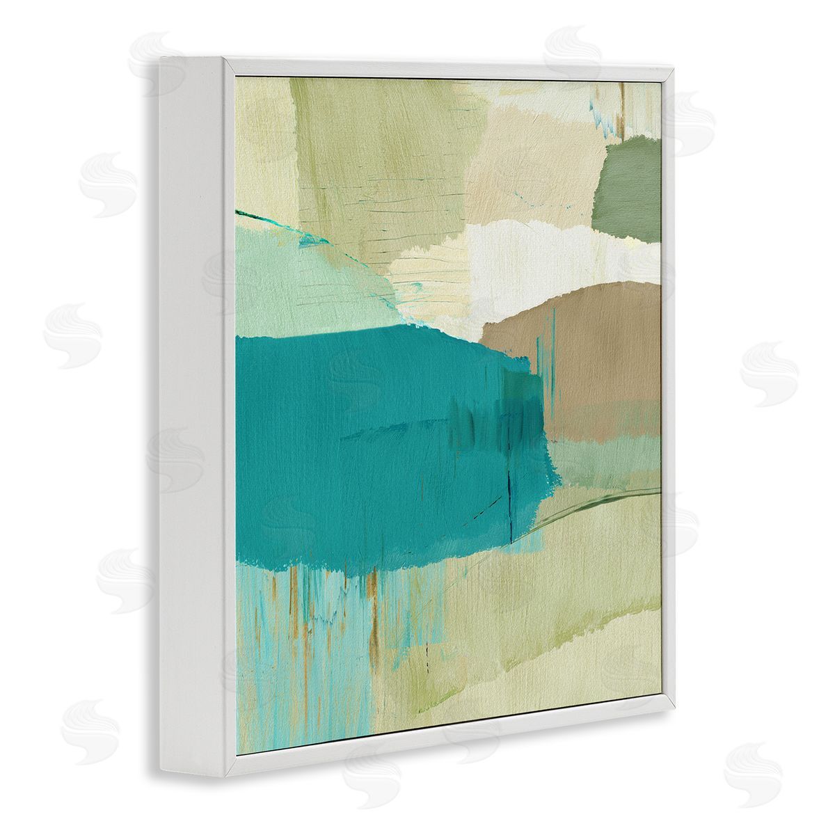 Flora Kouta Green & Blue Abstraction White Framed Giclee Wall Artside_