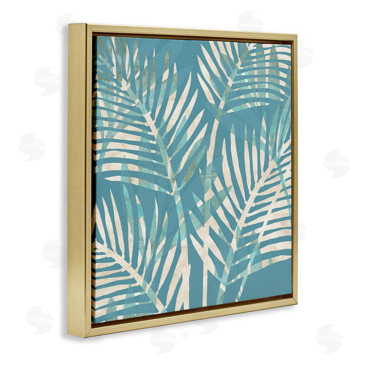 Flora Kouta Tropical Leaves Abstract Gold Floater Frame Canvas Artside_