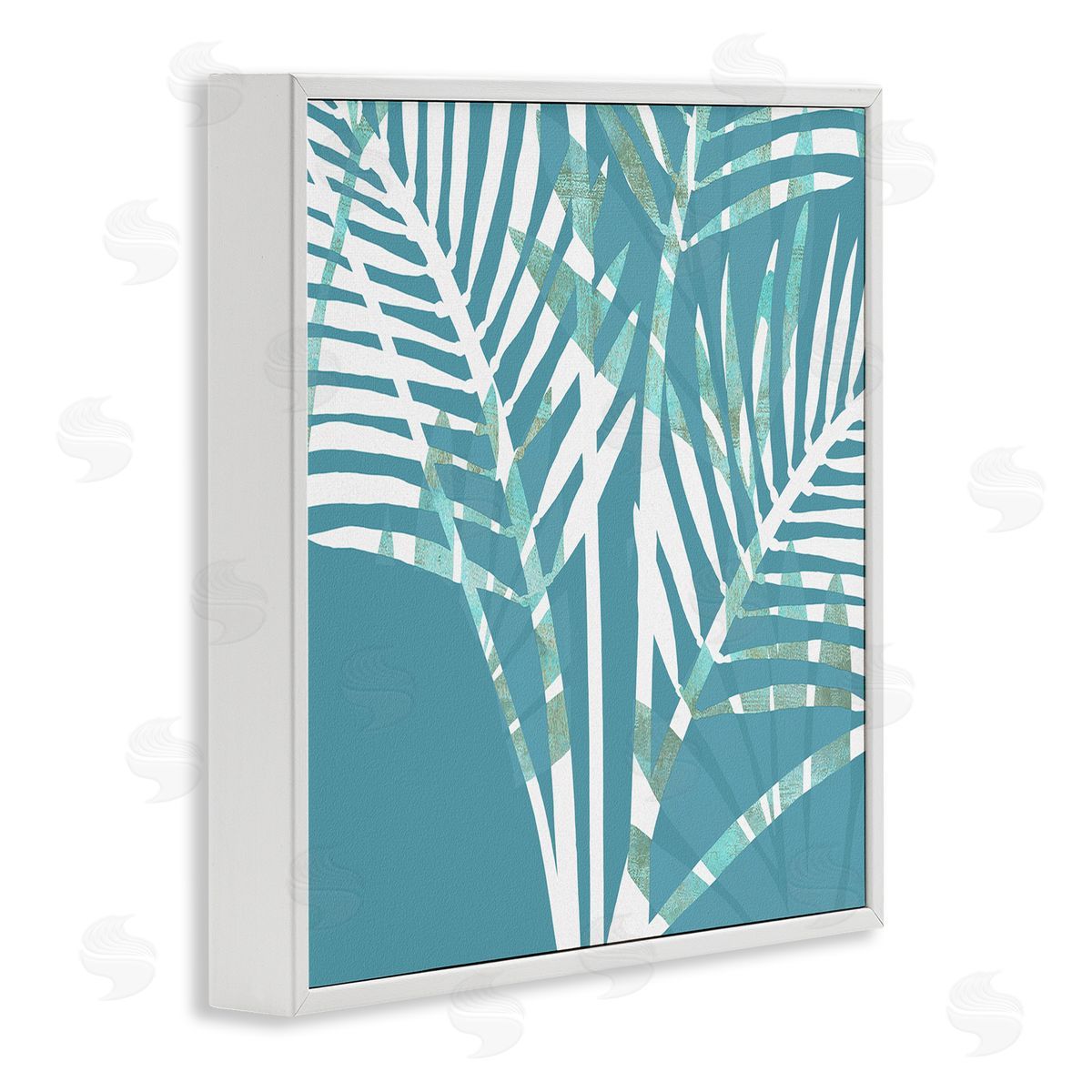 Flora Kouta Blue Modern Plant Leaves White Framed Giclee Wall Artside_