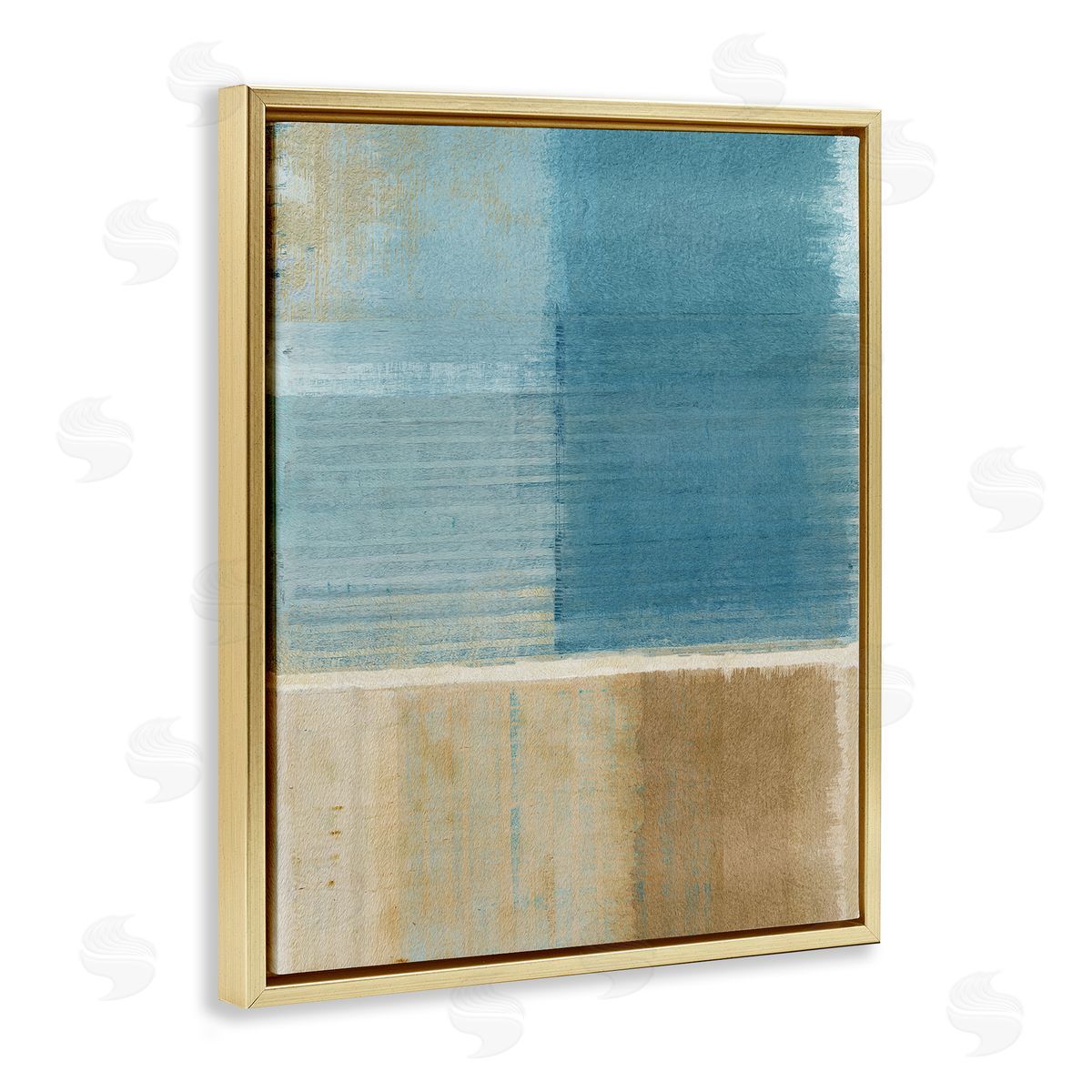 Flora Kouta Blue & Brown Painting Gold Floater Frame Canvas Artside_