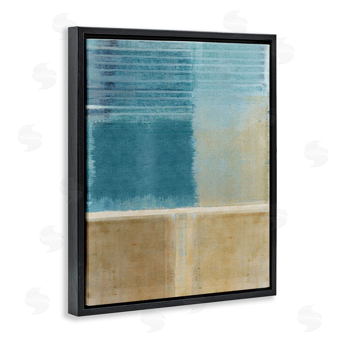 Flora Kouta Blue & Tan Painting Black Floater Frame Canvas Artside_