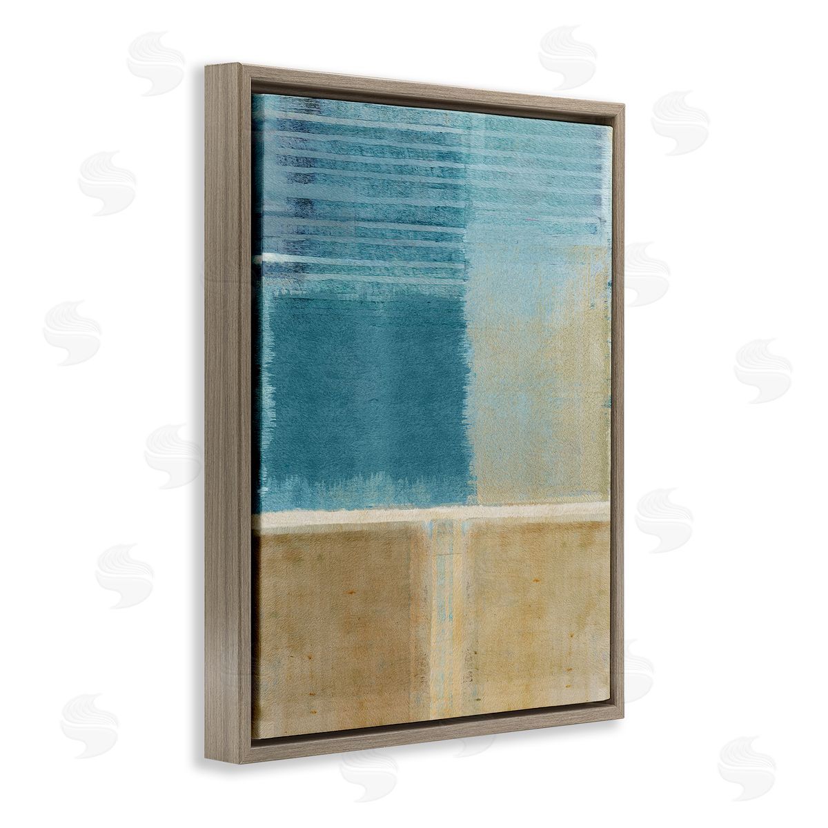 Flora Kouta Blue & Tan Painting Brown Floater Frame Canvas Artside_