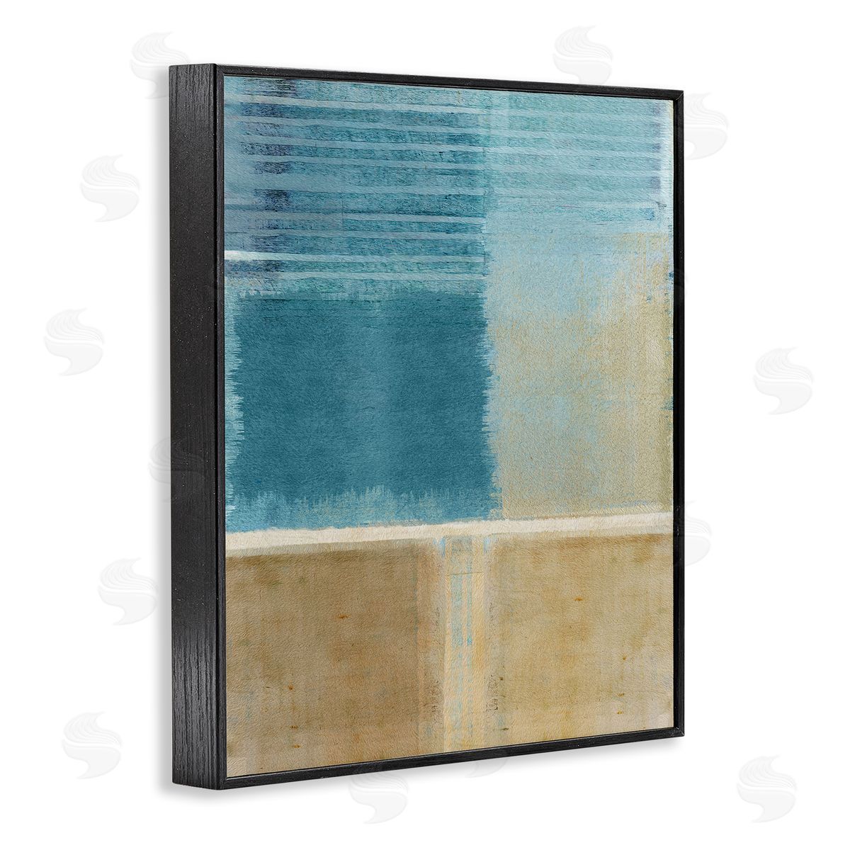 Flora Kouta Blue & Tan Painting Black Framed Giclee Wall Artside_
