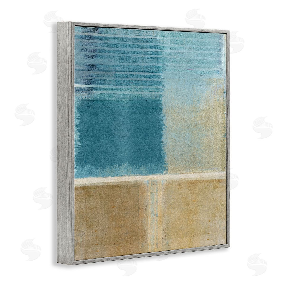 Flora Kouta Blue & Tan Painting Gray Framed Giclee Wall Artside_