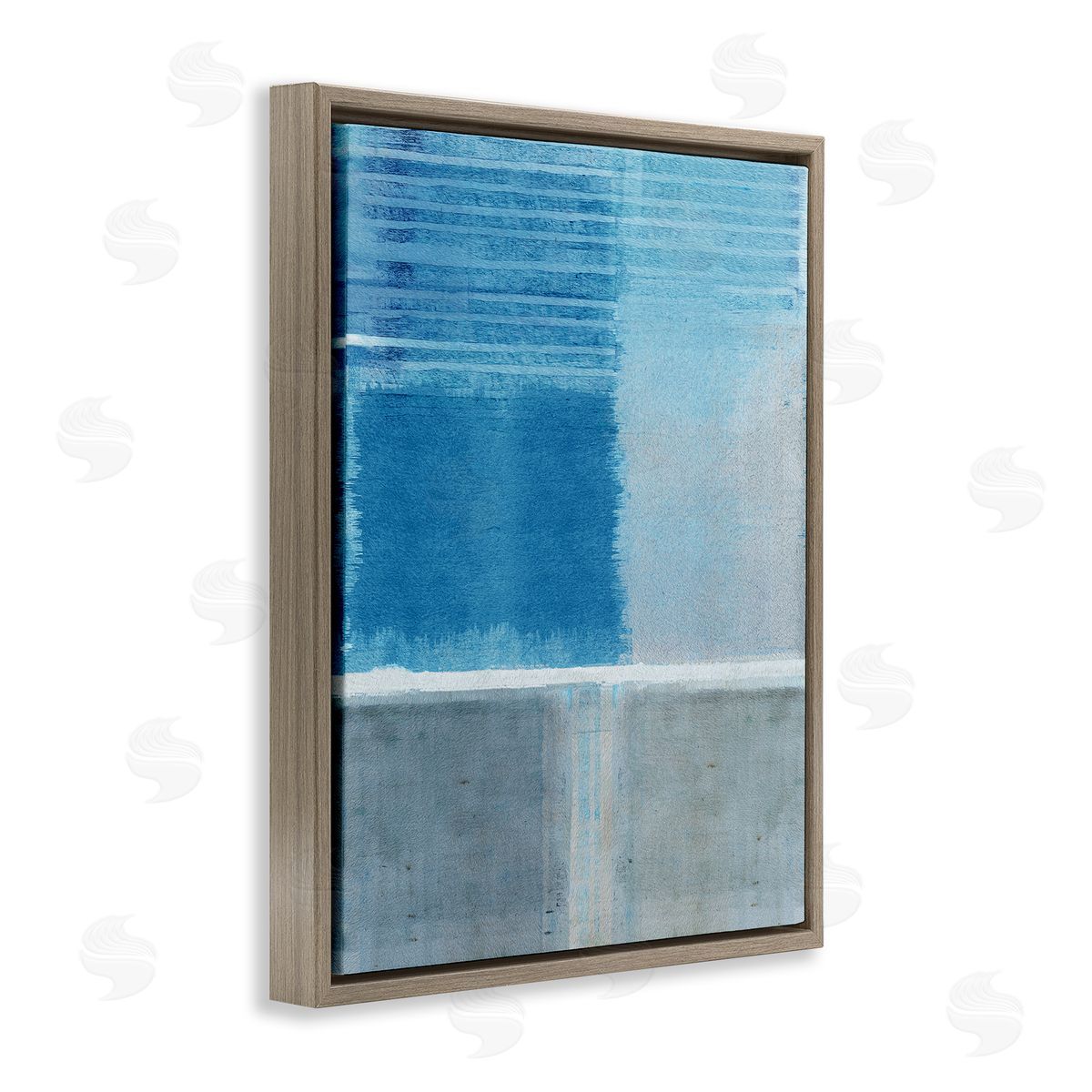 Flora Kouta Blue & Grey Abstract Brown Floater Frame Canvas Artside_