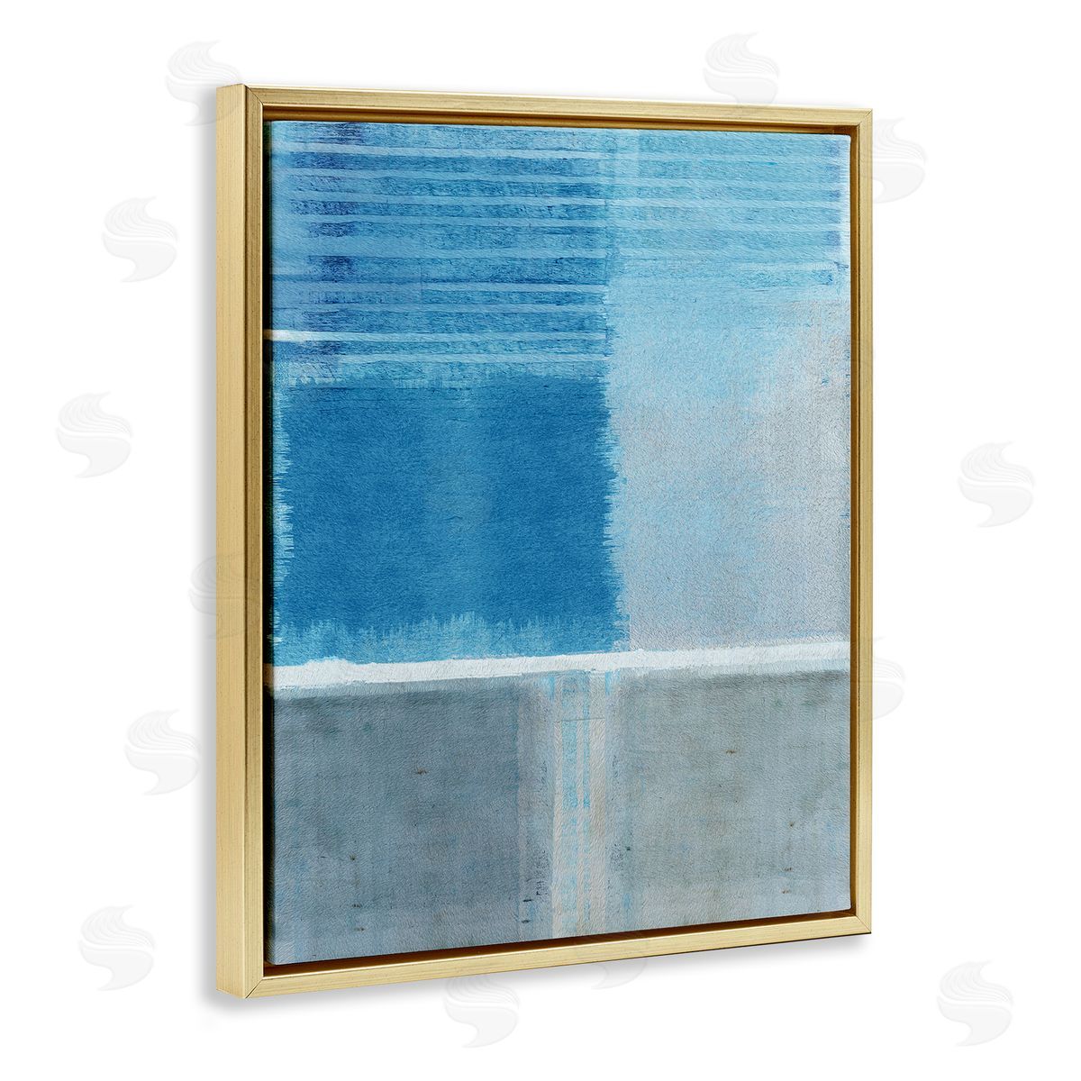 Flora Kouta Blue & Grey Abstract Gold Floater Frame Canvas Artside_