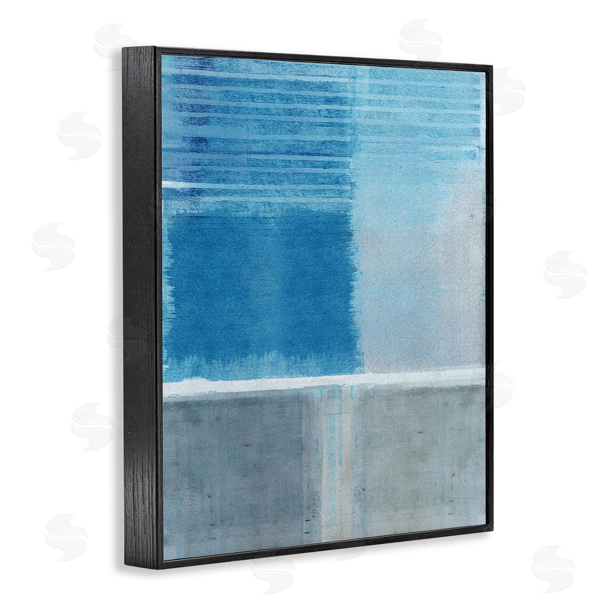 Flora Kouta Blue & Grey Abstract Black Framed Giclee Wall Artside_
