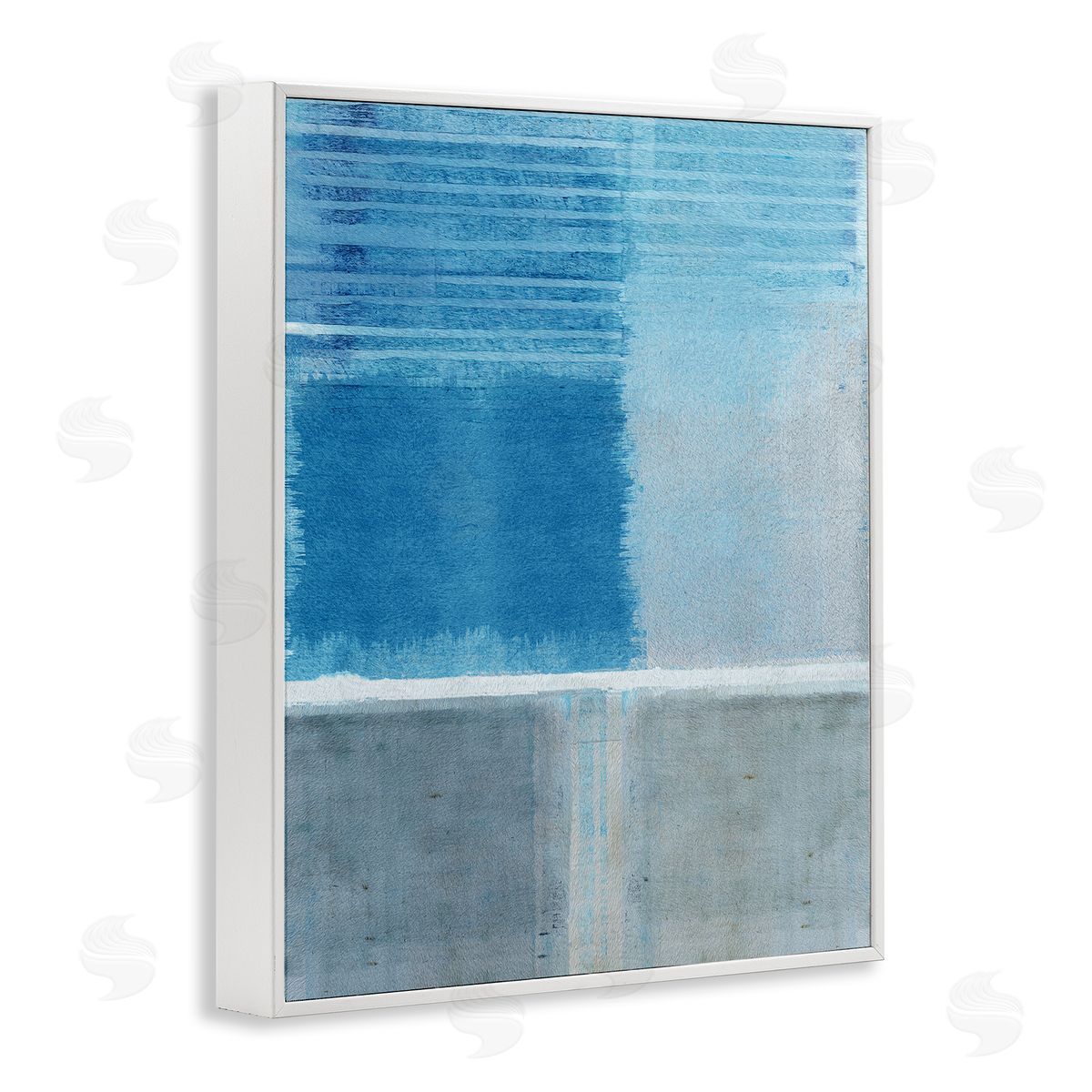 Flora Kouta Blue & Grey Abstract White Framed Giclee Wall Artside_