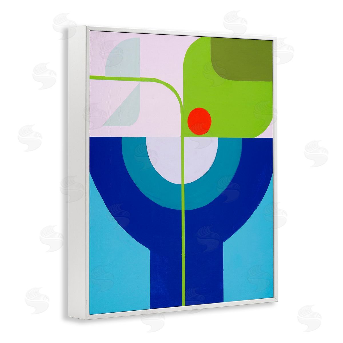 Marion Griese Green & Blue Geometric White Framed Giclee Wall Artside_