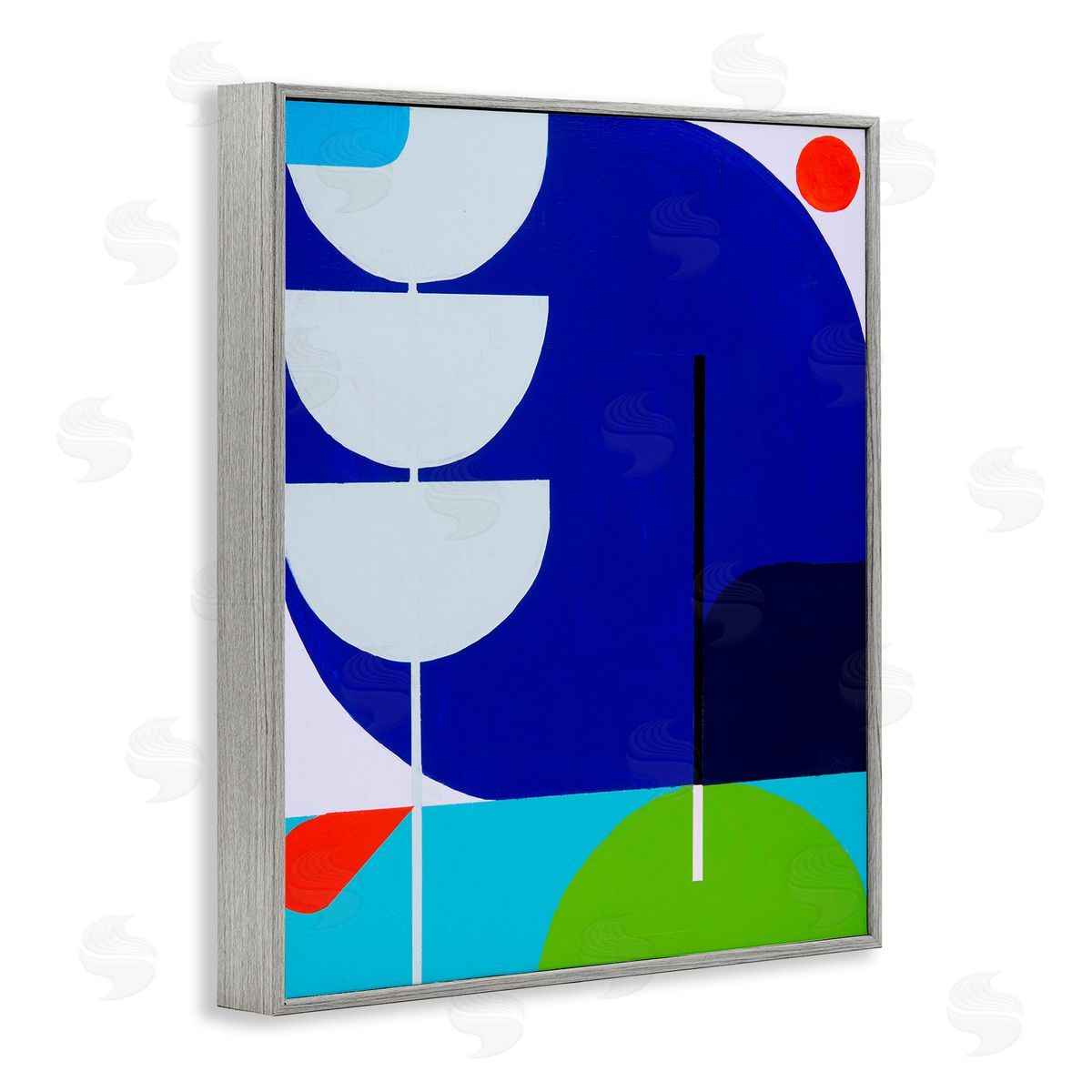 Marion Griese Blue Contemporary Shapes Gray Framed Giclee Wall Artside_