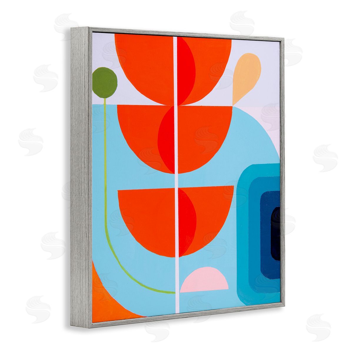 Marion Griese Red & Blue Modern Shapes Gray Framed Giclee Wall Artside_