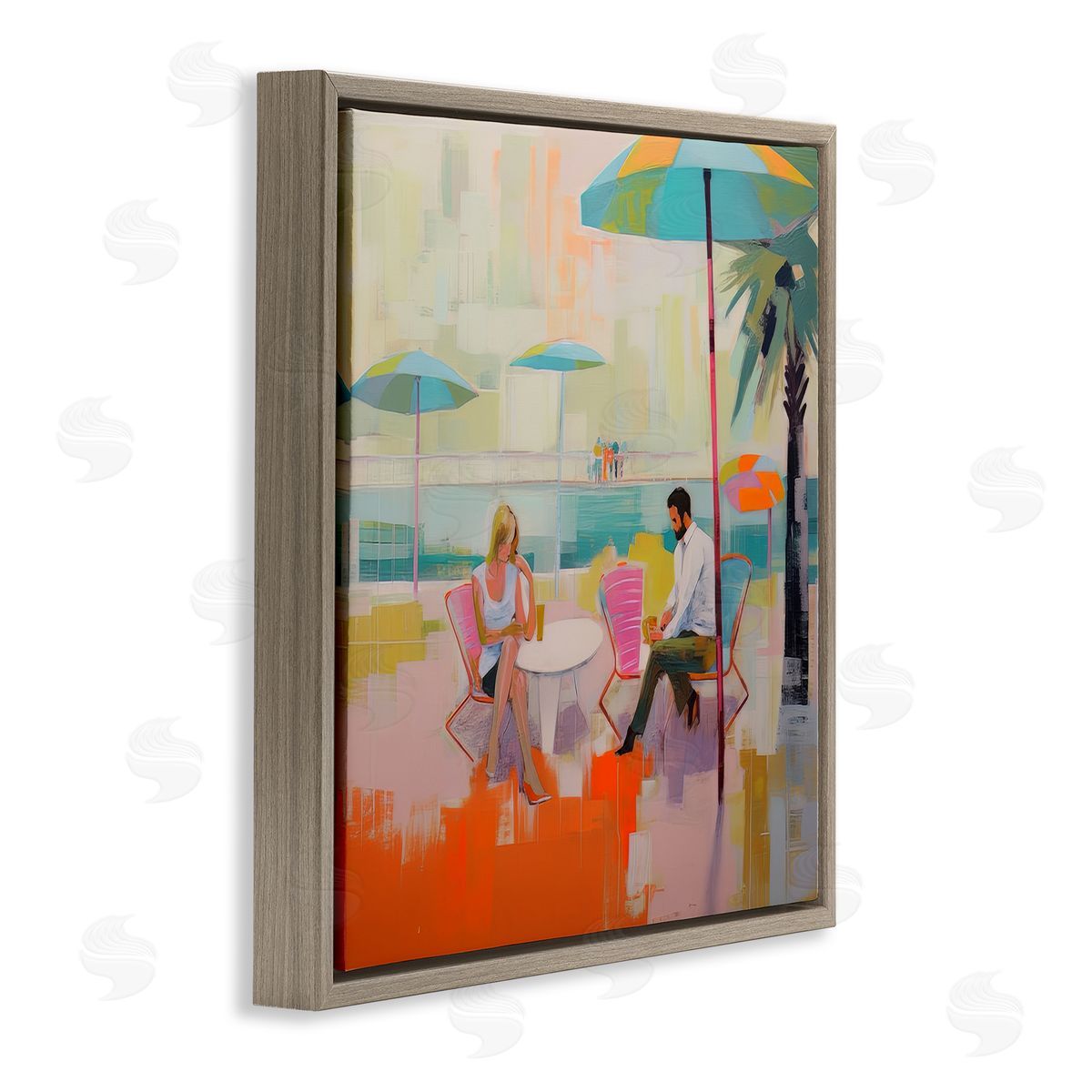 Irena Orlov Couple at Beach Abstract Brown Floater Frame Canvas Artside_