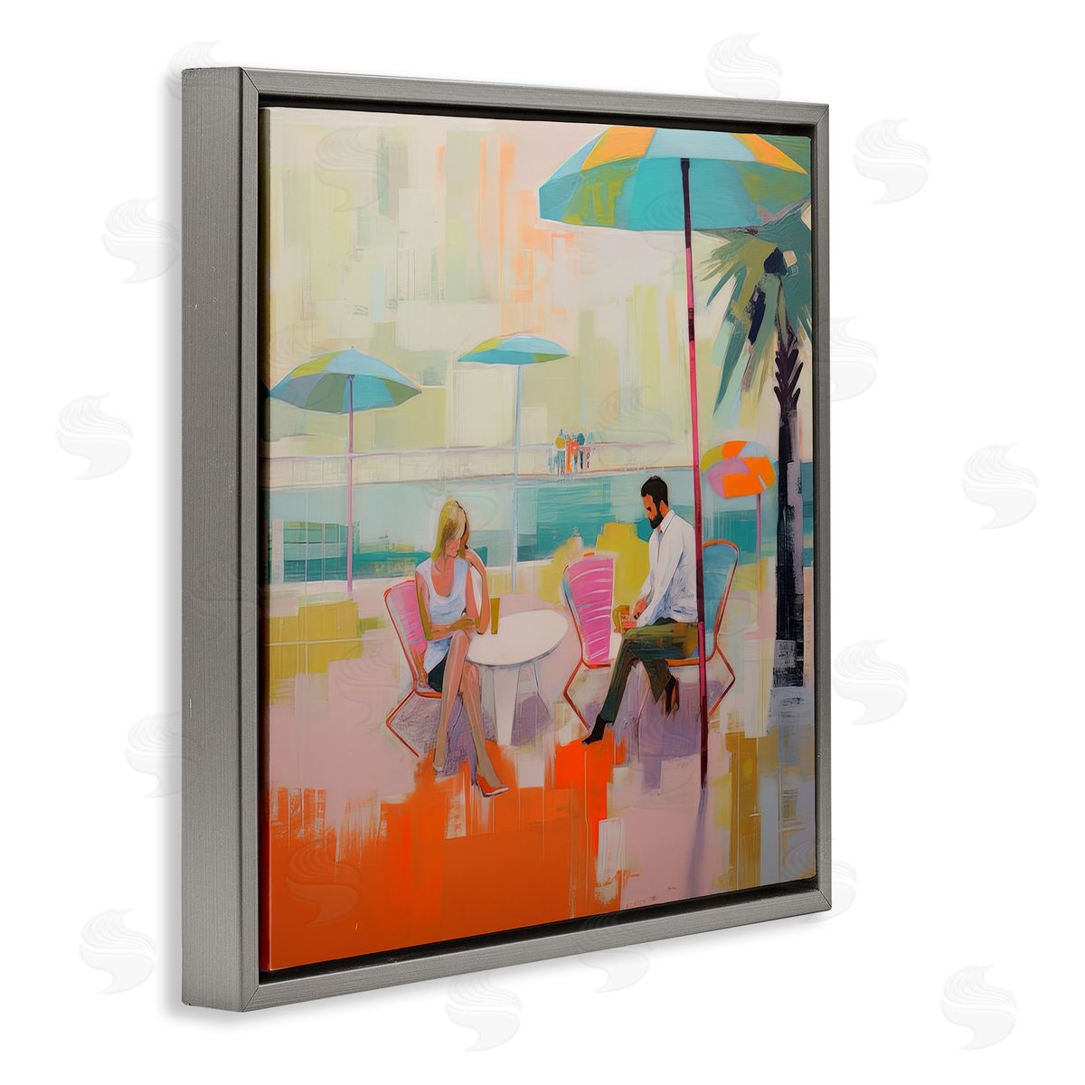 Irena Orlov Couple at Beach Abstract Gray Floater Frame Canvas Artside_