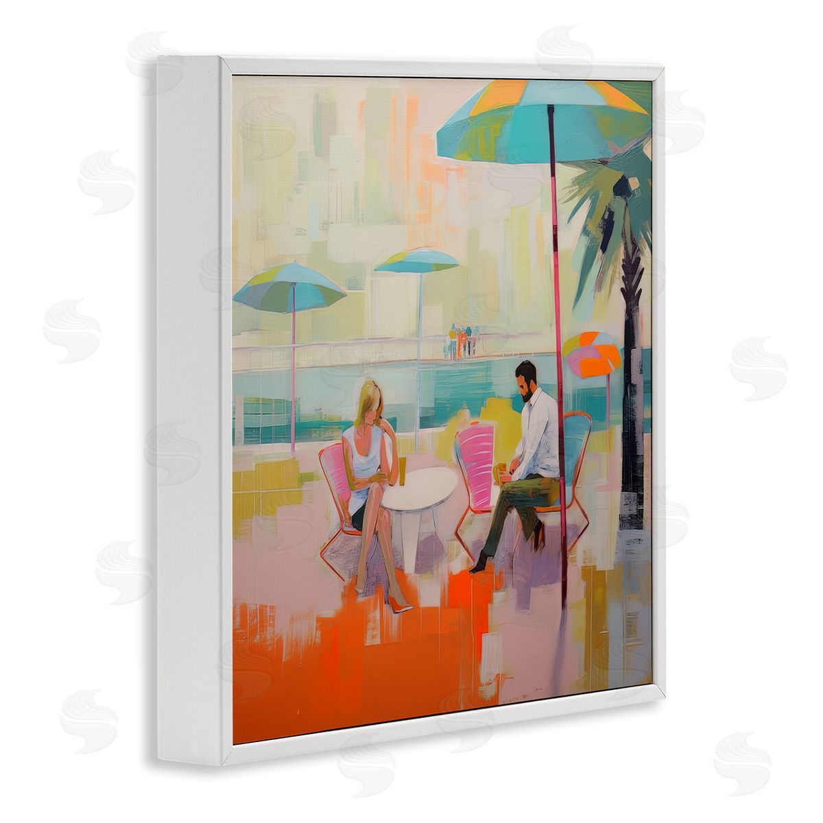 Irena Orlov Couple at Beach Abstract White Framed Giclee Wall Artside_