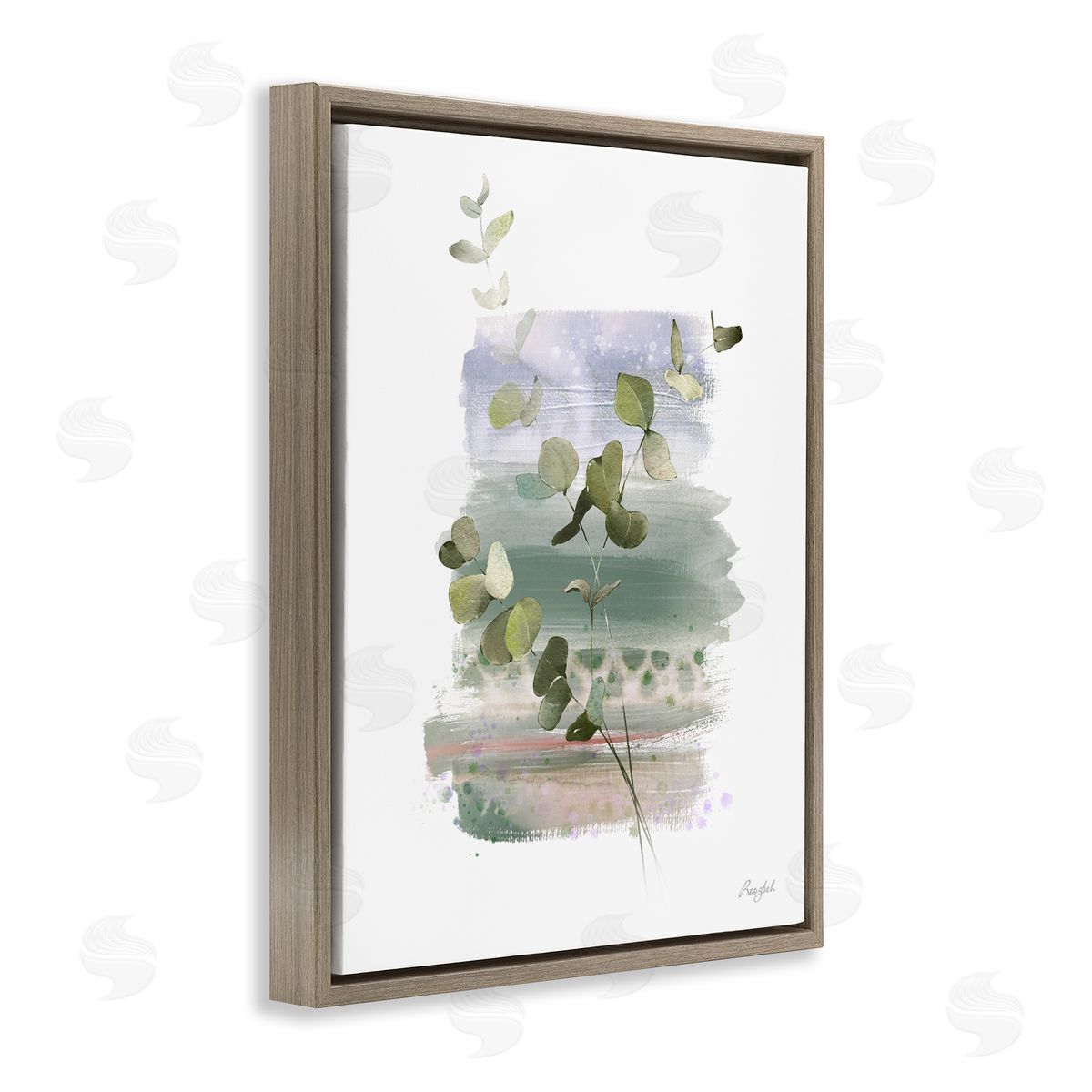 Roozbeh Eucalyptus Herb Painting Brown Floater Frame Canvas Artside_