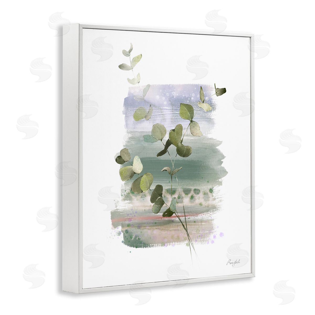 Roozbeh Eucalyptus Herb Painting White Framed Giclee Wall Artside_