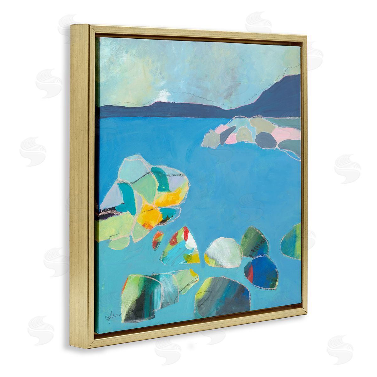 Jan Weiss Contemporary Rocks in Bay Gold Floater Frame Canvas Artside_