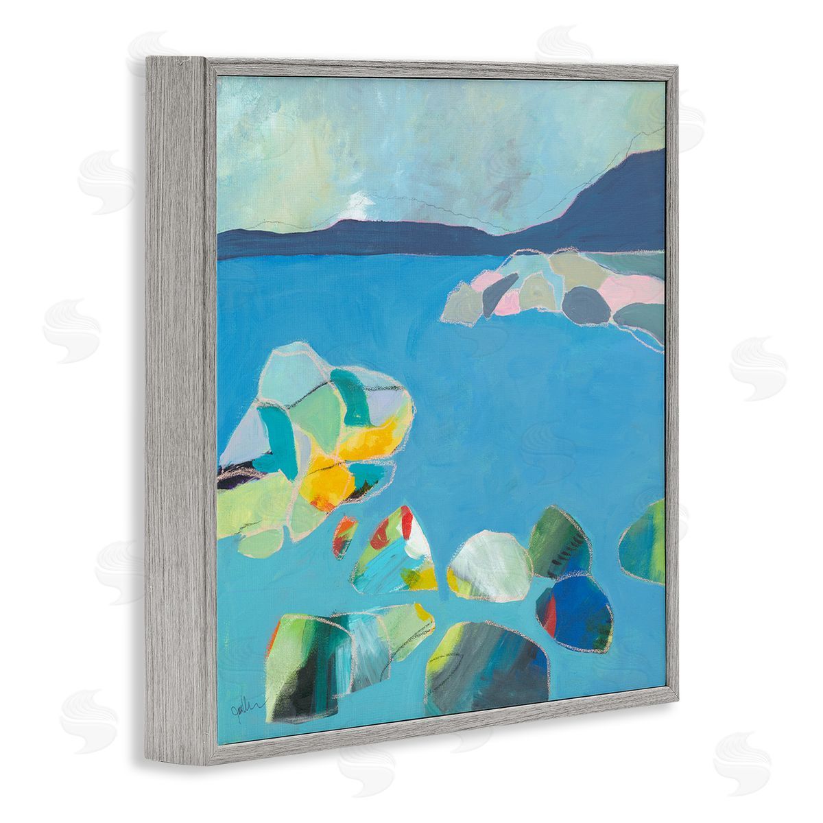 Jan Weiss Contemporary Rocks in Bay Gray Framed Giclee Wall Artside_