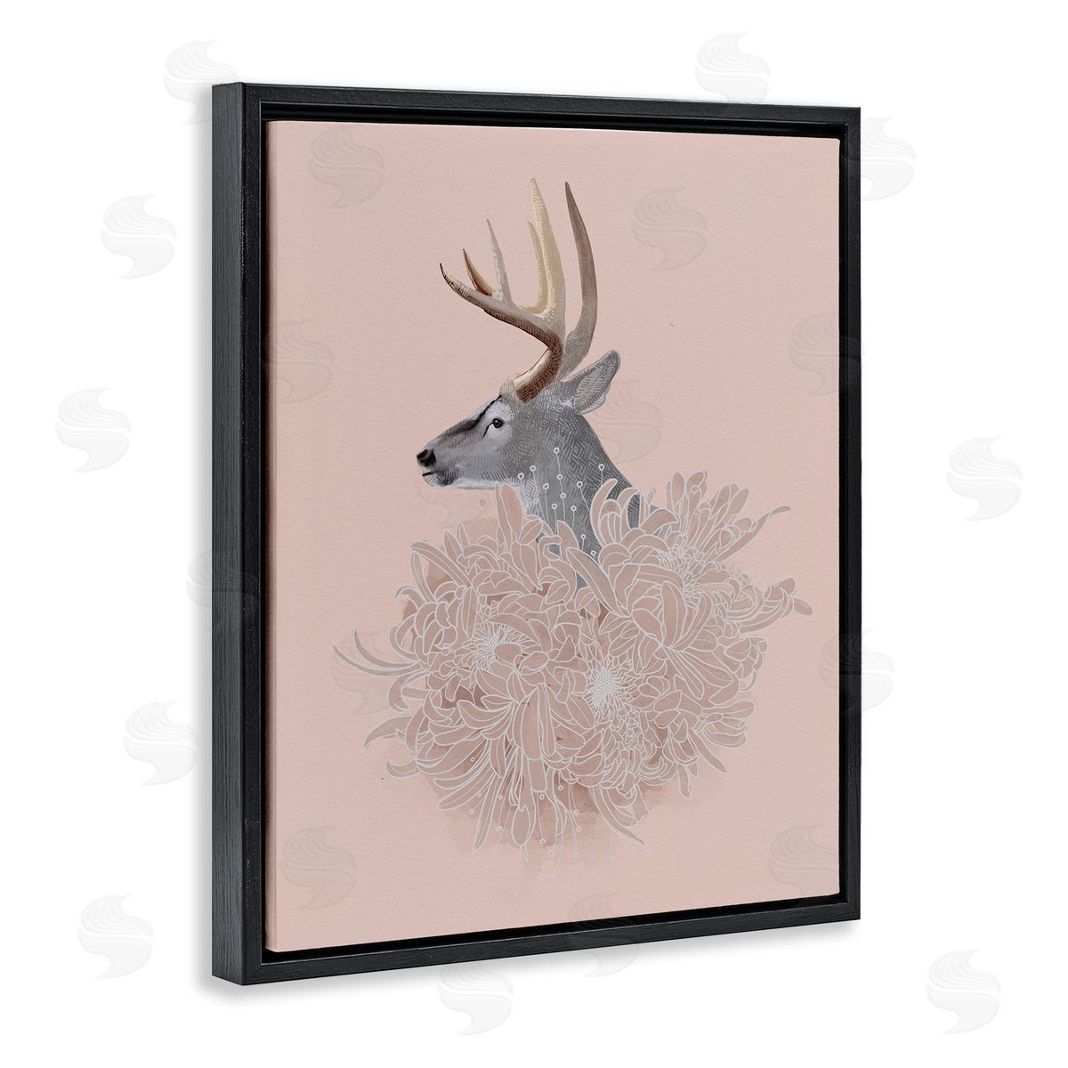 Katie O'Shea Elk & Chrysanthemum Black Floater Frame Canvas Artside_