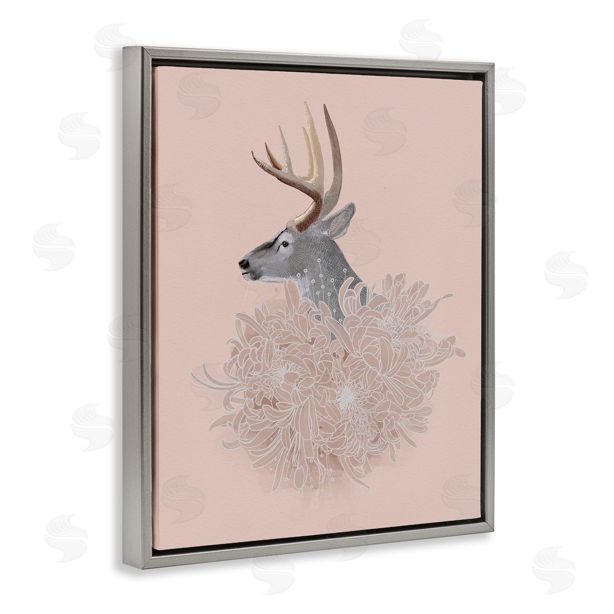Katie O'Shea Elk & Chrysanthemum Gray Floater Frame Canvas Artside_