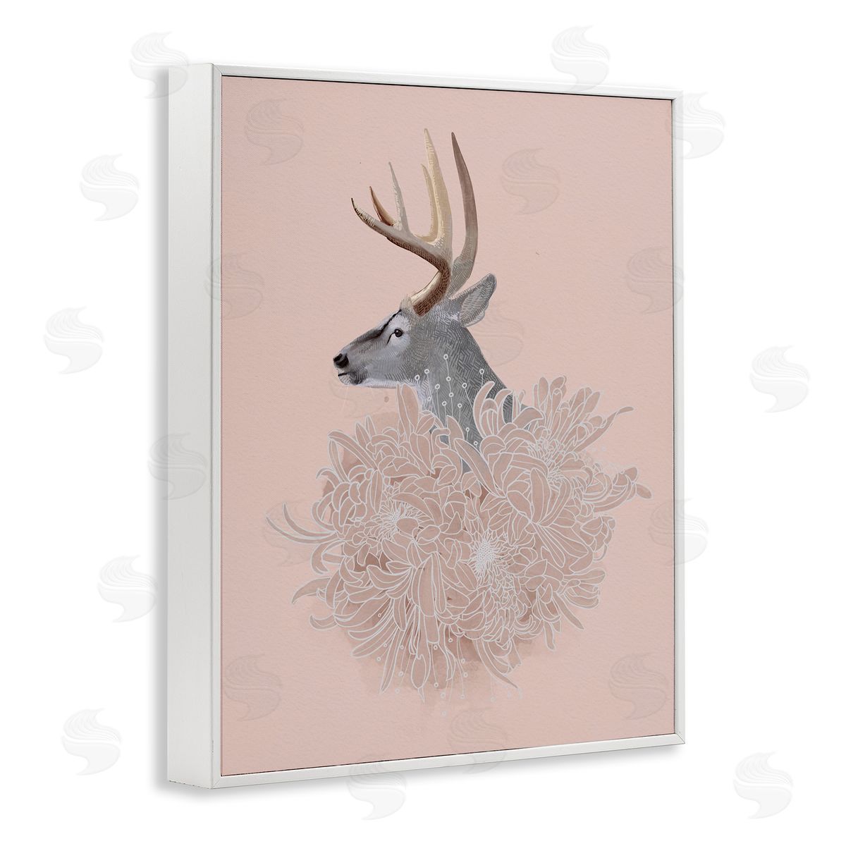 Katie O'Shea Elk & Chrysanthemum White Framed Giclee Wall Artside_