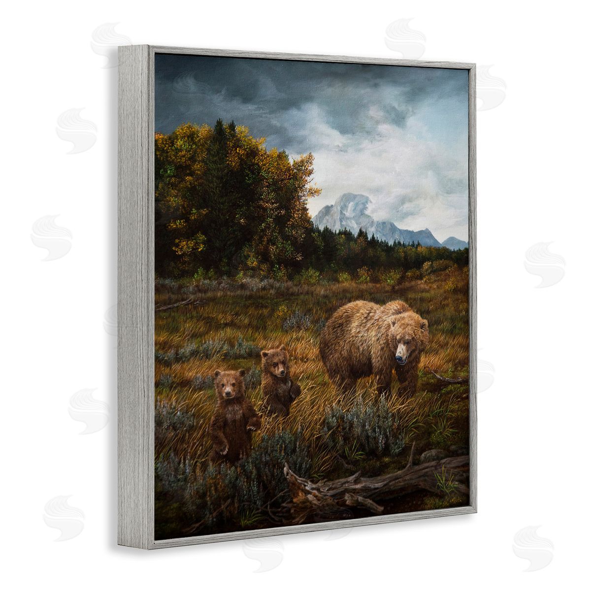 Karla Mann Bears in Nature Scene Gray Framed Giclee Wall Artside_