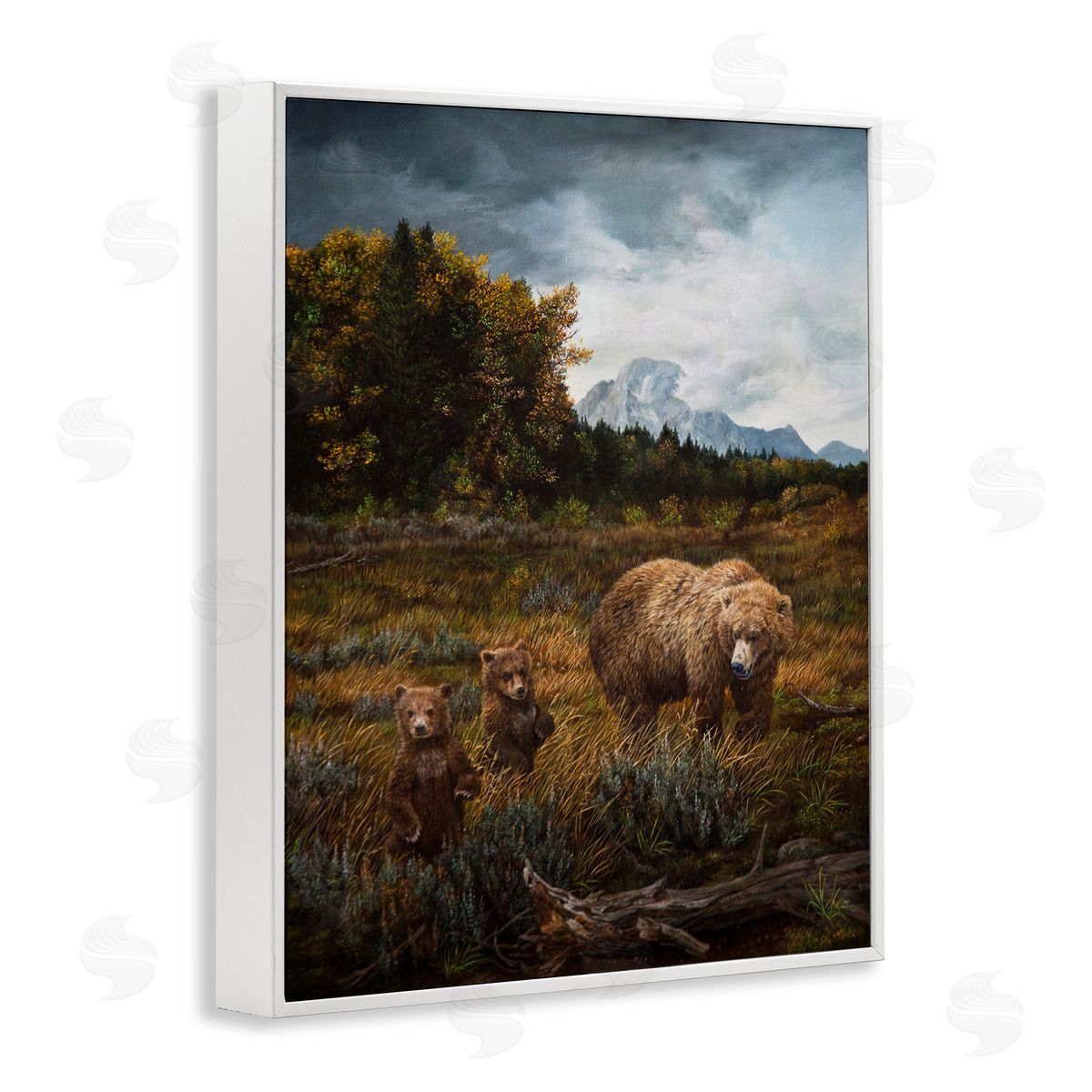 Karla Mann Bears in Nature Scene White Framed Giclee Wall Artside_