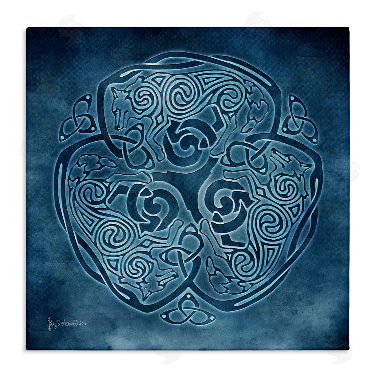 Brigid Ashwood Blue Celtic Wolf Canvas Wall Art