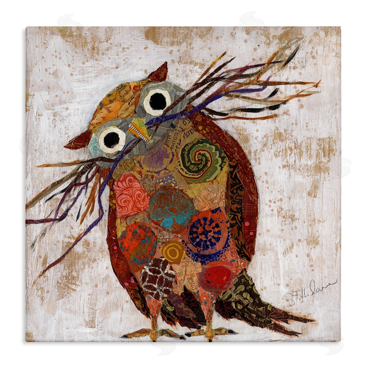 Elizabeth St. Hilaire Patterned Owl Collage Canvas Wall Art