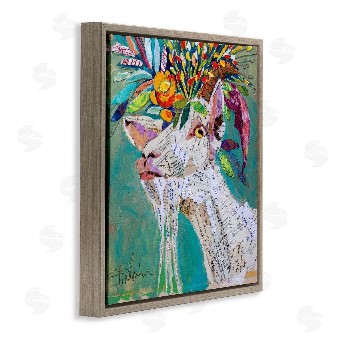 Elizabeth St. Hilaire Abstract Floral Goat Brown Floater Frame Canvas Artside_