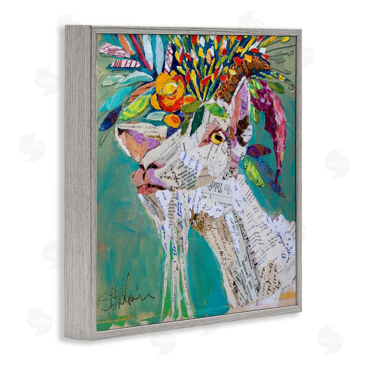 Elizabeth St. Hilaire Abstract Floral Goat Gray Framed Giclee Wall Artside_