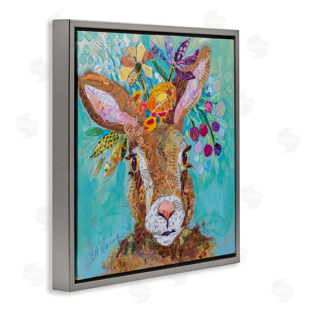 Elizabeth St. Hilaire Floral Rabbit Portrait Gray Floater Frame Canvas Artside_