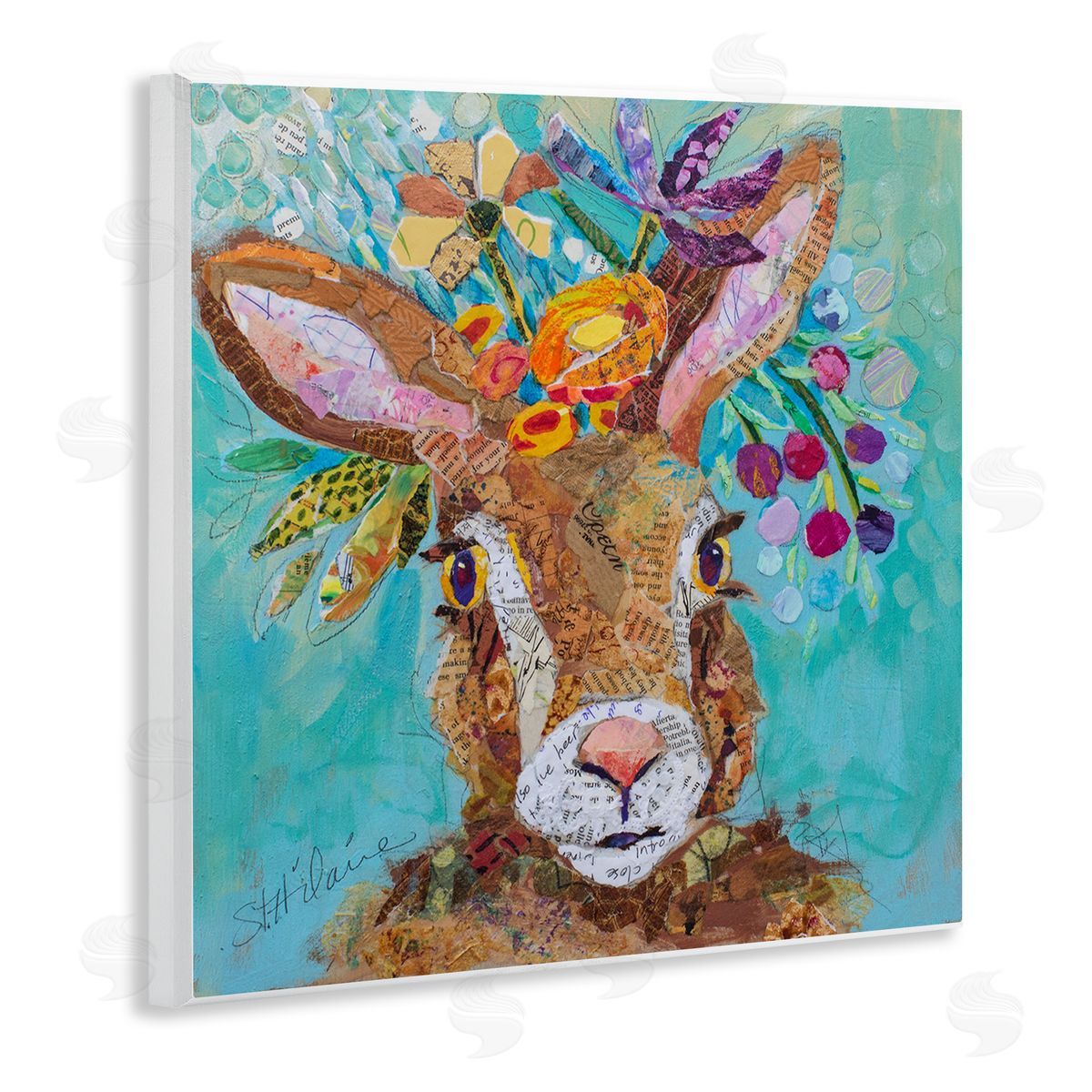 Elizabeth St. Hilaire Floral Rabbit Portrait Wall Plaque Artside_