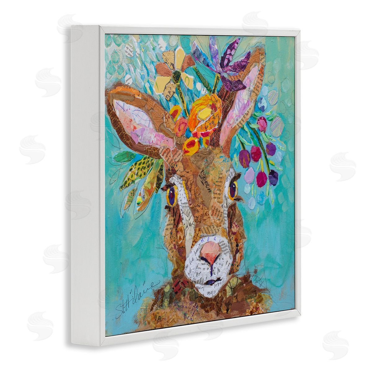 Elizabeth St. Hilaire Floral Rabbit Portrait White Framed Giclee Wall Artside_