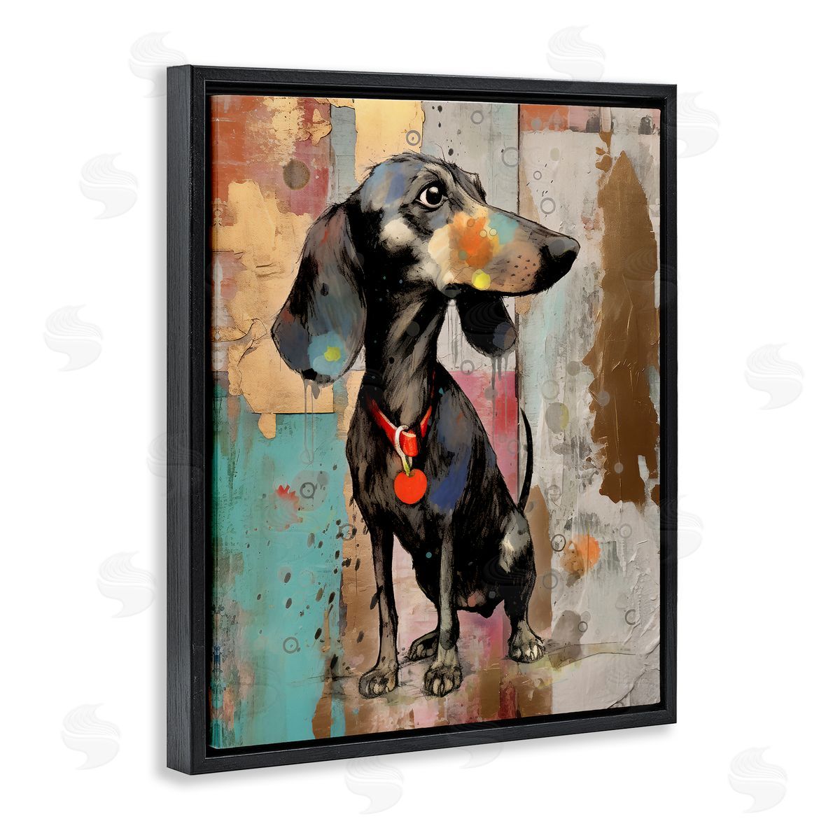 Enrico McGarrigle Dachshund Modern Collage Black Floater Frame Canvas Artside_
