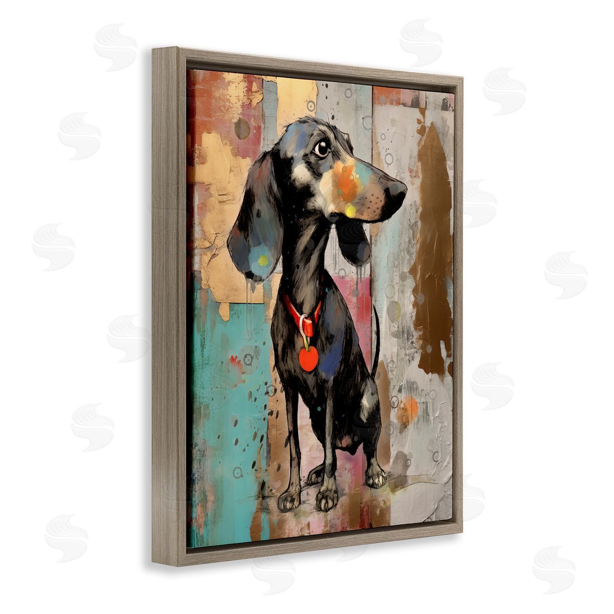 Enrico McGarrigle Dachshund Modern Collage Brown Floater Frame Canvas Artside_
