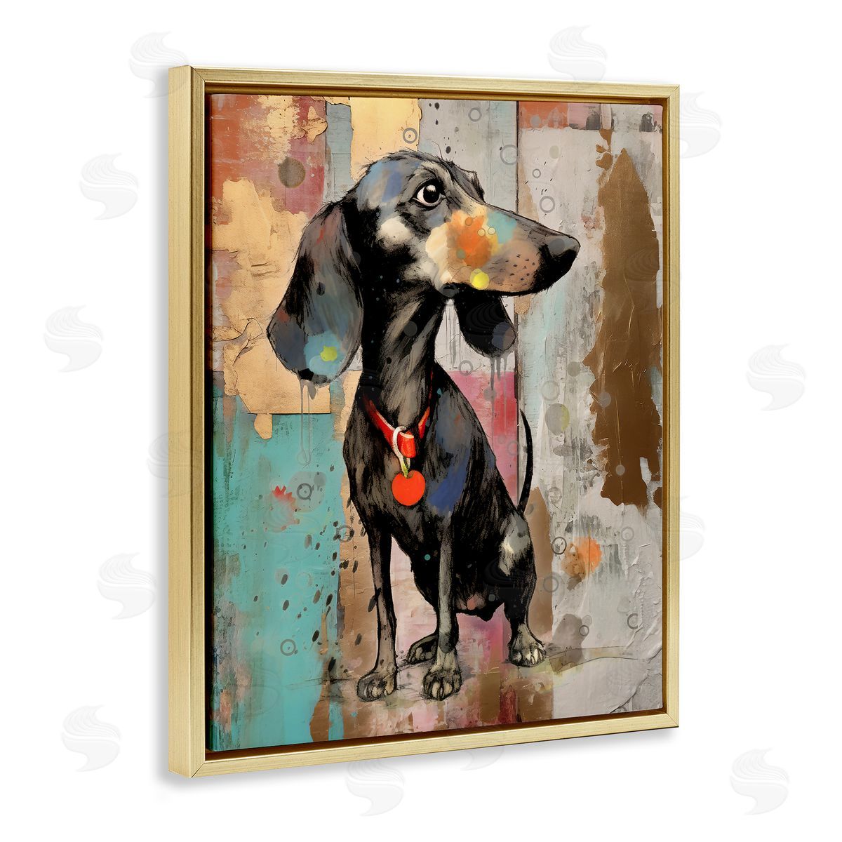 Enrico McGarrigle Dachshund Modern Collage Gold Floater Frame Canvas Artside_