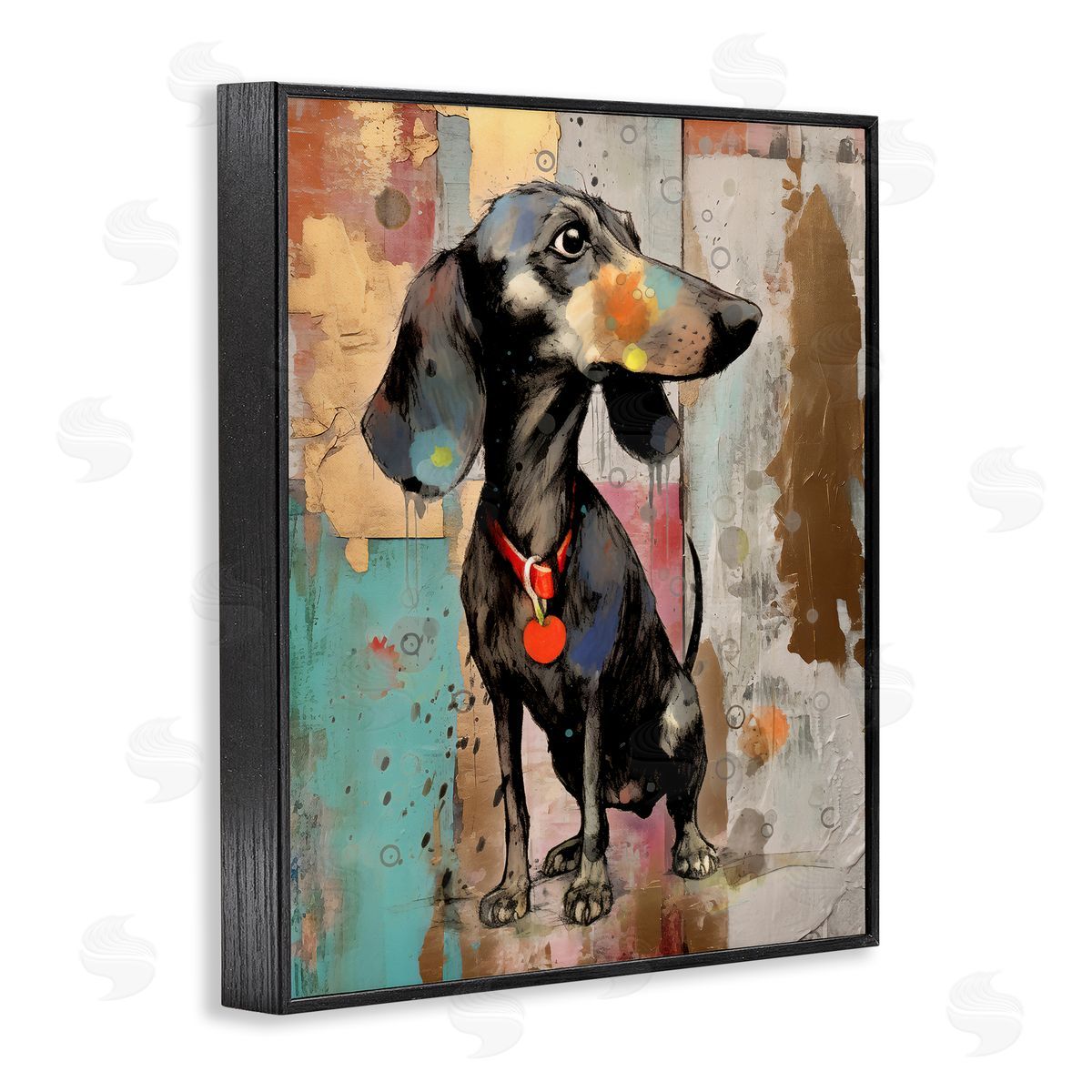 Enrico McGarrigle Dachshund Modern Collage Black Framed Giclee Wall Artside_