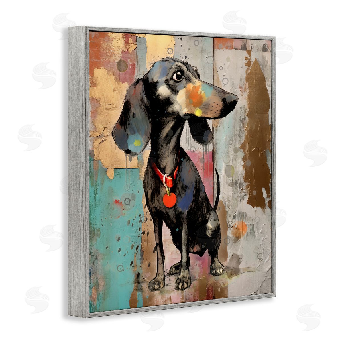 Enrico McGarrigle Dachshund Modern Collage Gray Framed Giclee Wall Artside_