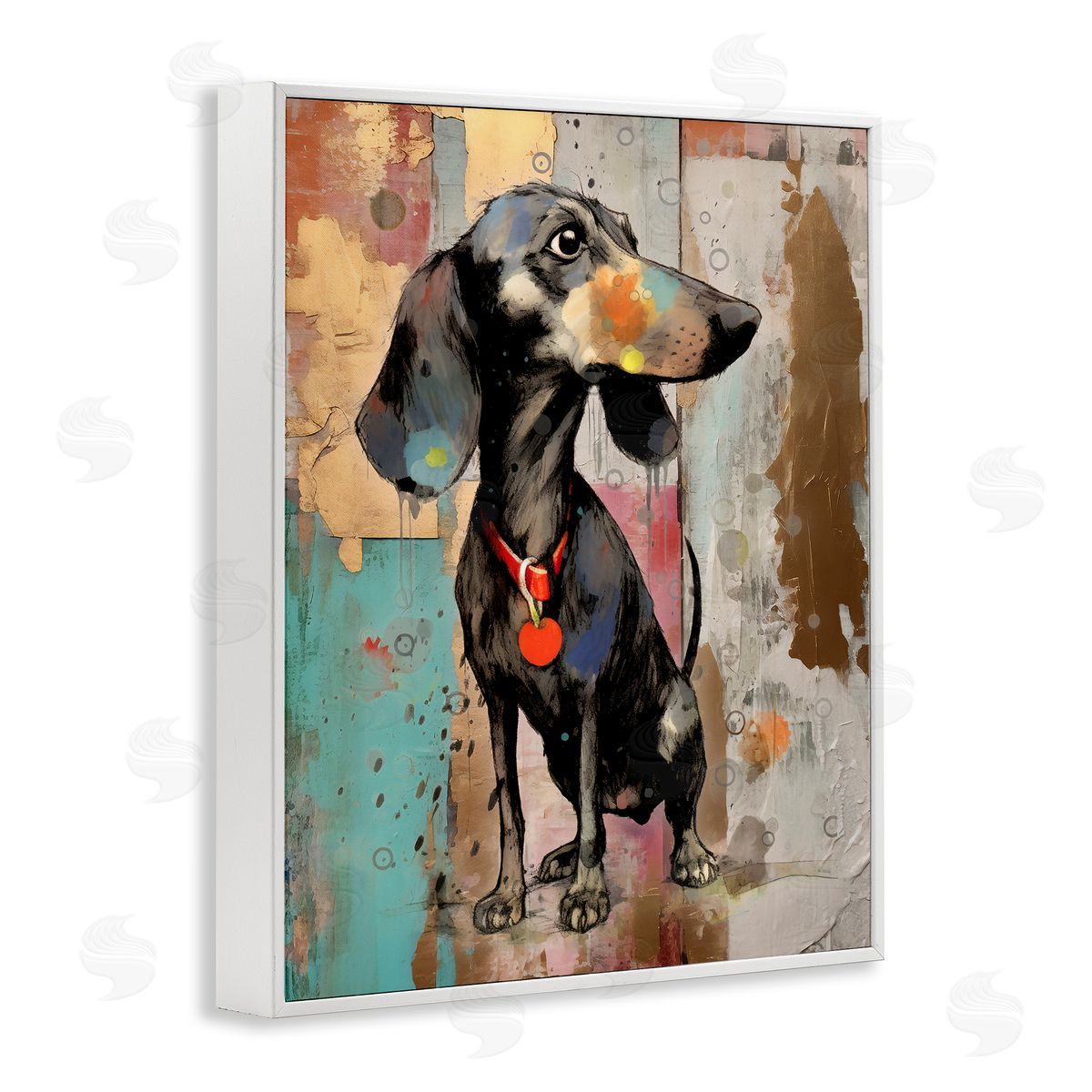 Enrico McGarrigle Dachshund Modern Collage White Framed Giclee Wall Artside_